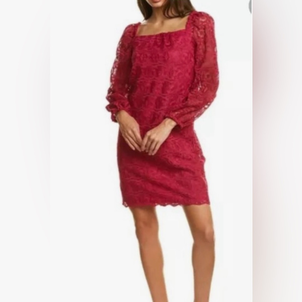 Trina Turk • NWT Square Neck Lace Berry Bottle Shift Dress Sz‎ 8 Formal Wedding